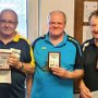 18/19.01.2020 - 26. Kreiseinzelmeisterschaften  des KFV BK OSL e.V. in Lübbenau. Sieger und Qualifikation zur Regionalmeisterschaft v.l. Herren B: Bronze Wolfgang Leipold TSG Lübbenau 63. Gold Lutz Diestel 1.KSV Vetschau. Silber Bernd Rucho KV Germania Freienhufen – Foto Görg Gresch